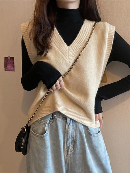 women's vests autumn women vest sweater knitted pullover loose vintage female waistcoat sleeveless oversize clothes outfit, Black;white
women's vests autumn women vest sweater knitted pullover loose vintage female waistcoat sleeveless oversize clothes outfit, Black;white