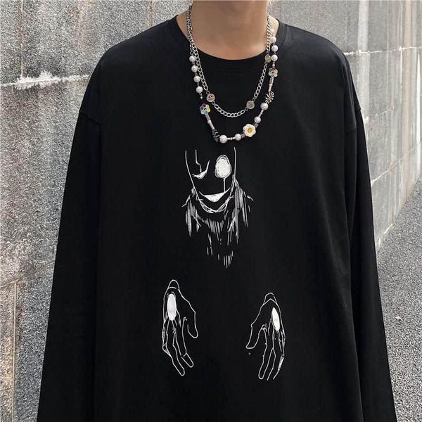 women's t-shirt men's and spring autumn trend hip hop print loose long sleeve soft goth aesthetic clothes, White 
women's t-shirt men's and spring autumn trend hip hop print loose long sleeve soft goth aesthetic clothes, White