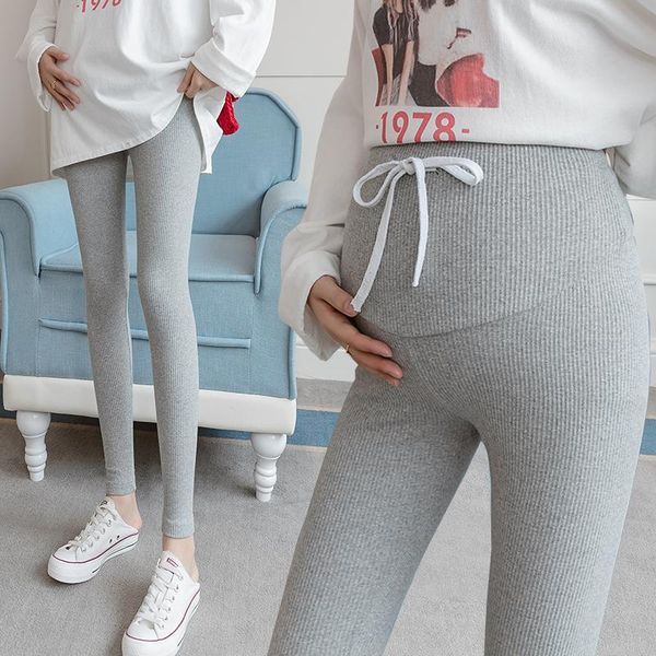 072# maternity pants cotton spring autumn adjustable elastic waist belly support leggings trousers bottoms, White