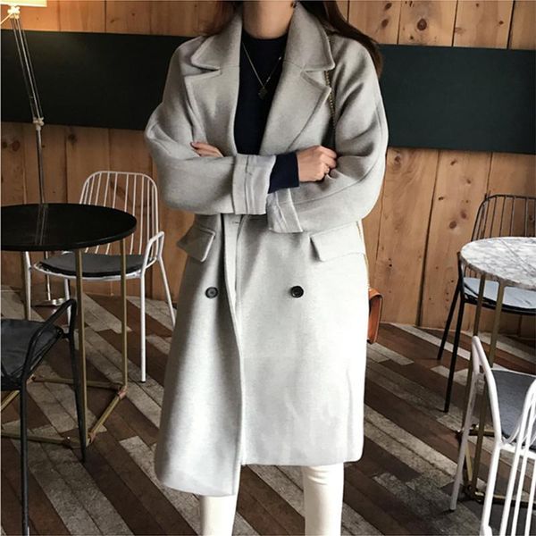 women's wool & blends women casual loose double breasted long trend coat sleeve autumn winter outwear overcoat streetwear vintage woole, Black
women's wool & blends women casual loose double breasted long trend coat sleeve autumn winter outwear overcoat streetwear vintage woole, Black