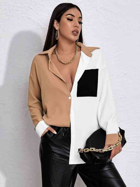 summer women elegant leisure casual shirt blouse patchwork pocket long sleeve blousa top, White
summer women elegant leisure casual shirt blouse patchwork pocket long sleeve blousa top, White