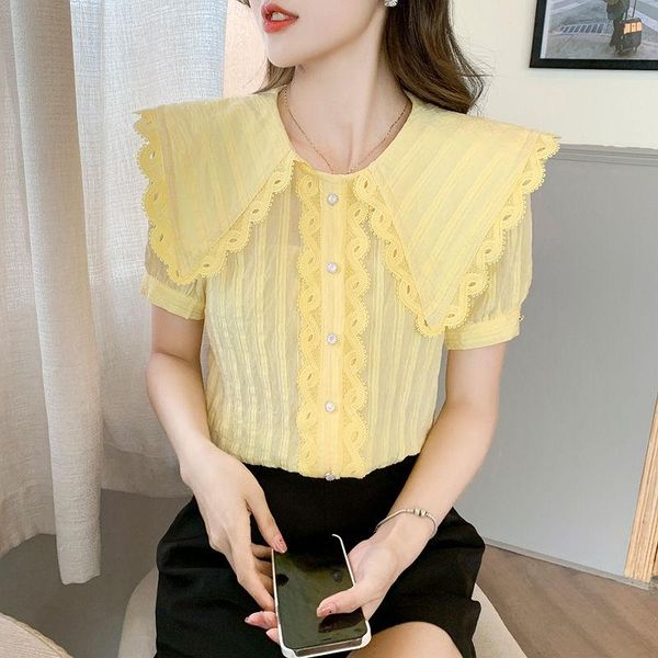 women's blouses & shirts 2021 summer women casual slim lace sailor collar student chiffon fashion elegant office lady clothing, White
women's blouses & shirts 2021 summer women casual slim lace sailor collar student chiffon fashion elegant office lady clothing, White