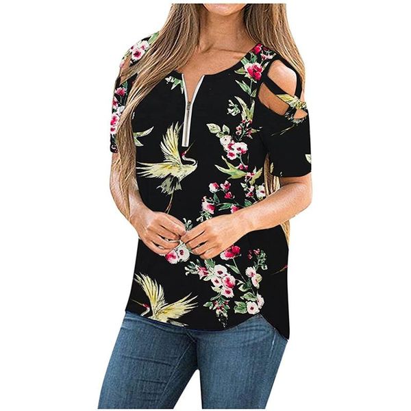 women's t-shirt fashion summer off shoulder short sleeve women t shirt 2021 floral print zipper o-neck loose tee shirts casual clo, White
women's t-shirt fashion summer off shoulder short sleeve women t shirt 2021 floral print zipper o-neck loose tee shirts casual clo, White