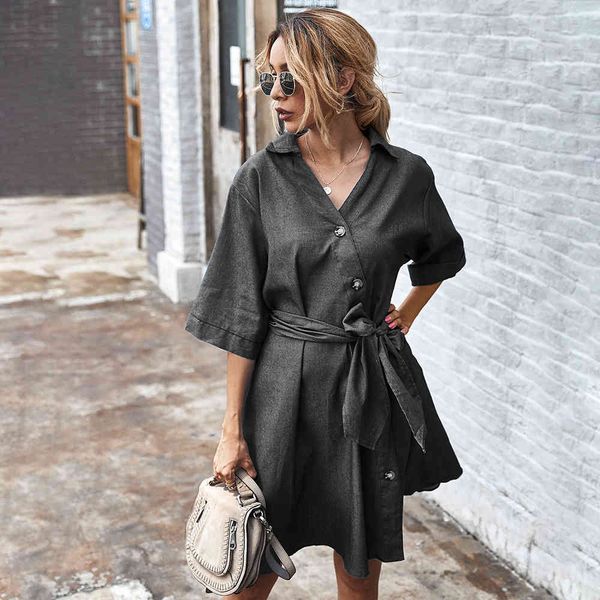 casual dresses spring summer women's denim shirt dress single-breasted v-neck short sleeve solid color elegant jeans female clothes ibk, Black;gray
casual dresses spring summer women's denim shirt dress single-breasted v-neck short sleeve solid color elegant jeans female clothes ibk, Black;gray