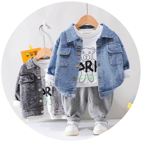 kids clothing sets boys suits baby clothes spring autumn long sleeve denim jacket coats t-shirts trousers pants 3pcs b7789, White
kids clothing sets boys suits baby clothes spring autumn long sleeve denim jacket coats t-shirts trousers pants 3pcs b7789, White