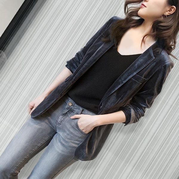 women's suits & blazers elegant velvet blazer black gray pockets slim streetwear ladies ol simple design single button full sleeve outw, White;black
women's suits & blazers elegant velvet blazer black gray pockets slim streetwear ladies ol simple design single button full sleeve outw, White;black