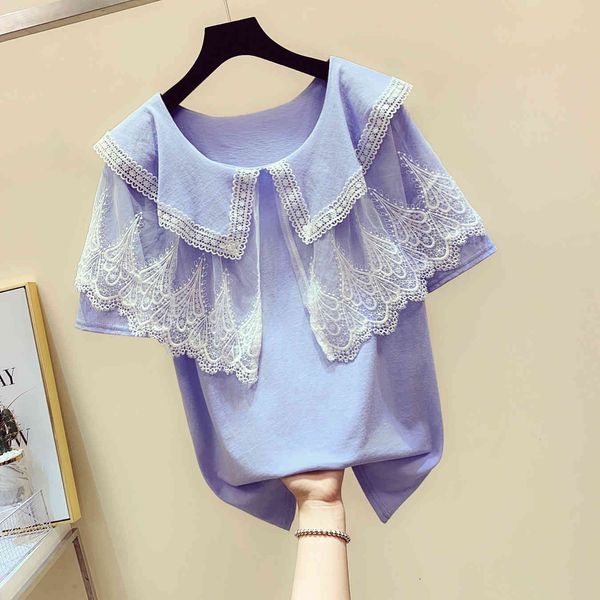 tee cute tshirt women mesh stitching doll collar cotton and short sleeve shirt female t-shirt summer, White
tee cute tshirt women mesh stitching doll collar cotton and short sleeve shirt female t-shirt summer, White