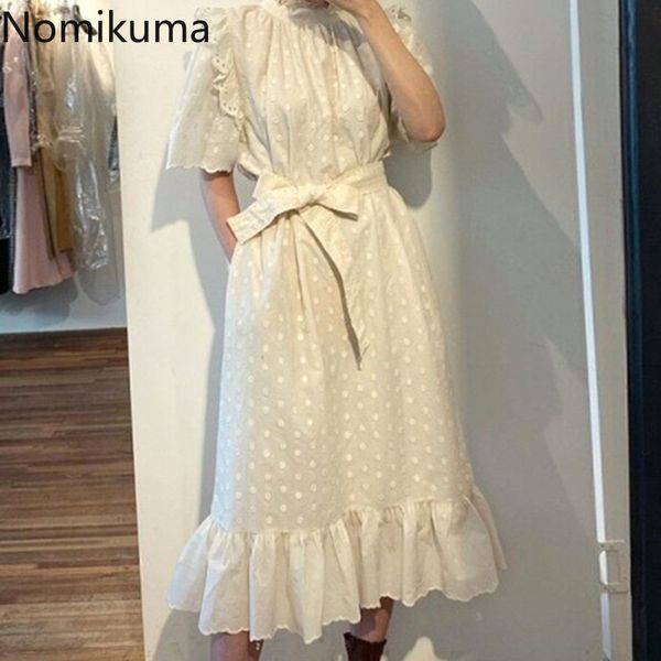 nomikuma korea chic summer dresses vintage jacquard stand neck vestidos bow lace up slim waist ruffle dresses new 6f961 210427, Black;gray
nomikuma korea chic summer dresses vintage jacquard stand neck vestidos bow lace up slim waist ruffle dresses new 6f961 210427, Black;gray