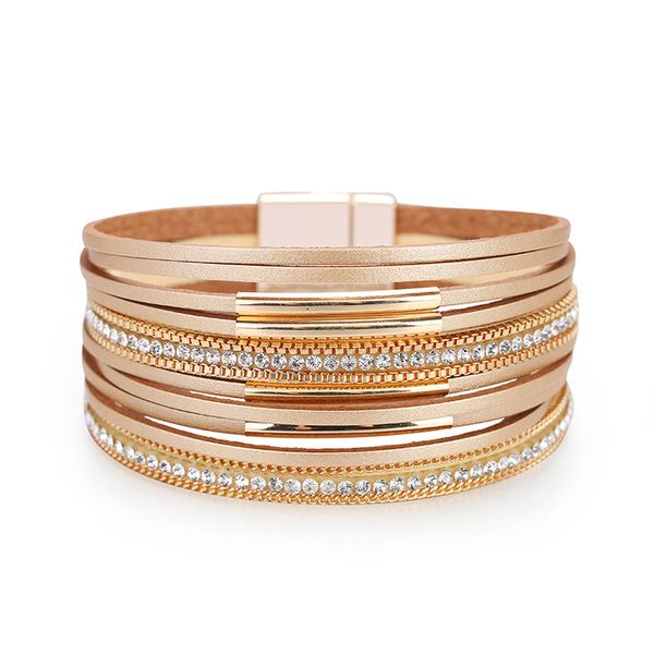 bracelet fashion bracelet multi-layer leather thin chain copper tube sticking drill, Black
bracelet fashion bracelet multi-layer leather thin chain copper tube sticking drill, Black