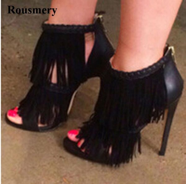 design women fashion open toe tassels gladiator sandals back zipper-up thin heel ankle formal dress shoes, Black
design women fashion open toe tassels gladiator sandals back zipper-up thin heel ankle formal dress shoes, Black