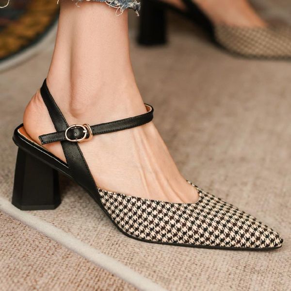 dress shoes women's genuine leather fabric patchwork thick high heel pointed toe sandals elegant ladies summer slim pumps women, Black
dress shoes women's genuine leather fabric patchwork thick high heel pointed toe sandals elegant ladies summer slim pumps women, Black