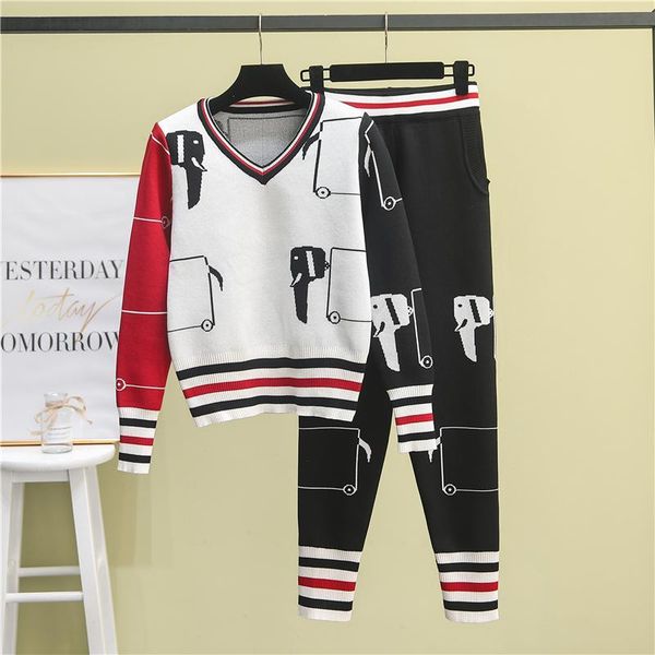 autumn women's tracksuit abstract pattern jacquard v-neck knit pullover sweater and long pants 2 piece casual set two, White
autumn women's tracksuit abstract pattern jacquard v-neck knit pullover sweater and long pants 2 piece casual set two, White