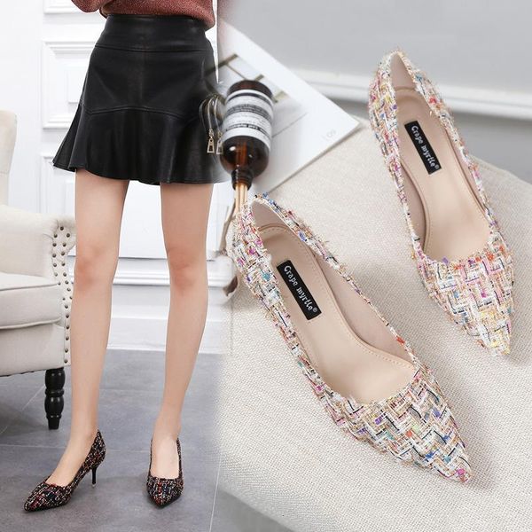 dress shoes colorful woolen cloth pointed toe shallow pumps slip on all match femme thin high heels 5/7/9cm fashion design comfy women shoes, Black 
dress shoes colorful woolen cloth pointed toe shallow pumps slip on all match femme thin high heels 5/7/9cm fashion design comfy women shoes, Black