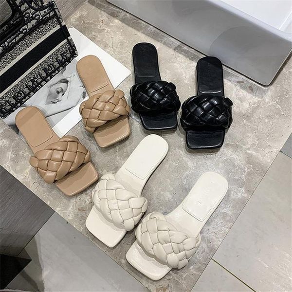 slippers fashion weave women square toe flat casual shoes slide 2021 summer flip flops beach sandal slipper big size, Black 
slippers fashion weave women square toe flat casual shoes slide 2021 summer flip flops beach sandal slipper big size, Black