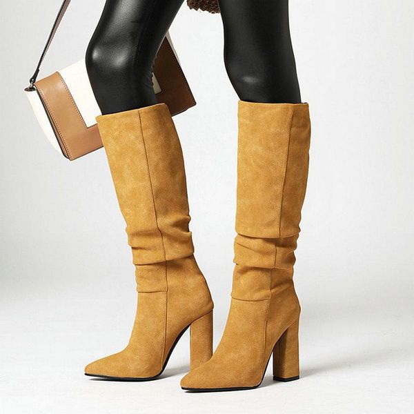 boots autumn winter faux suede women knee high fashion pleated thick heel pointed toe ladies large size, Black
boots autumn winter faux suede women knee high fashion pleated thick heel pointed toe ladies large size, Black