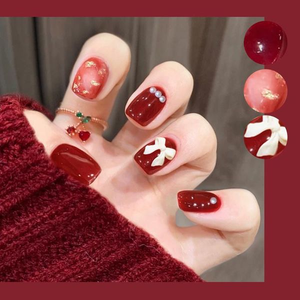 false nails 24pcs detachable red bow nail set full cover for finger decoration press on fake art extension tips with glue, Red;gold
false nails 24pcs detachable red bow nail set full cover for finger decoration press on fake art extension tips with glue, Red;gold