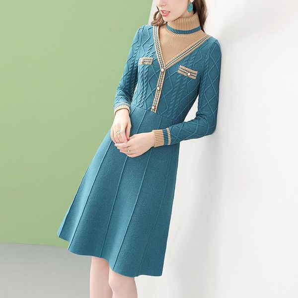 casual dresses blue knitted warm sweater 2021 design patchwork turtleneck twist a-line elegant dress for women fashion slim clothes, Black;gray
casual dresses blue knitted warm sweater 2021 design patchwork turtleneck twist a-line elegant dress for women fashion slim clothes, Black;gray