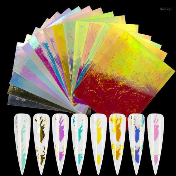 6/8 / 16pcs shine holographic foil nail art sticker glue decal elk flame butterfly laser1, Black
6/8 / 16pcs shine holographic foil nail art sticker glue decal elk flame butterfly laser1, Black