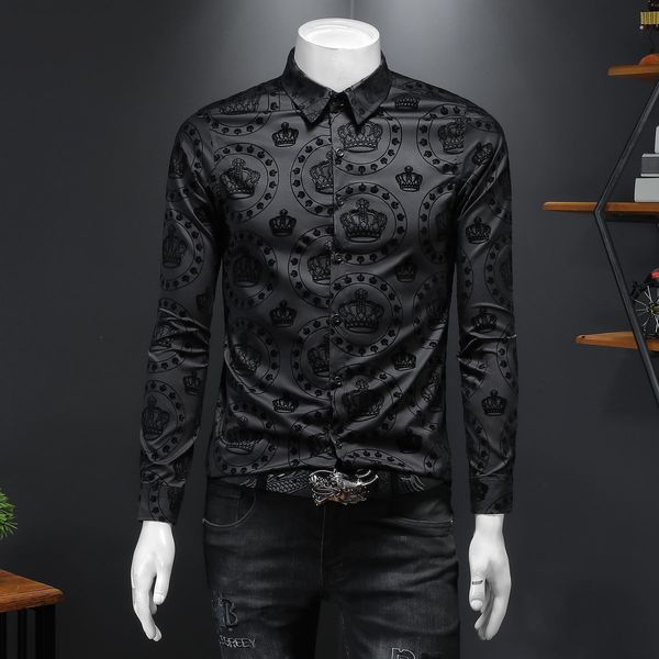 men's casual shirts luxury men's shirts, long sleeves, informal, business, and flocked black crowns, White;black
men's casual shirts luxury men's shirts, long sleeves, informal, business, and flocked black crowns, White;black
