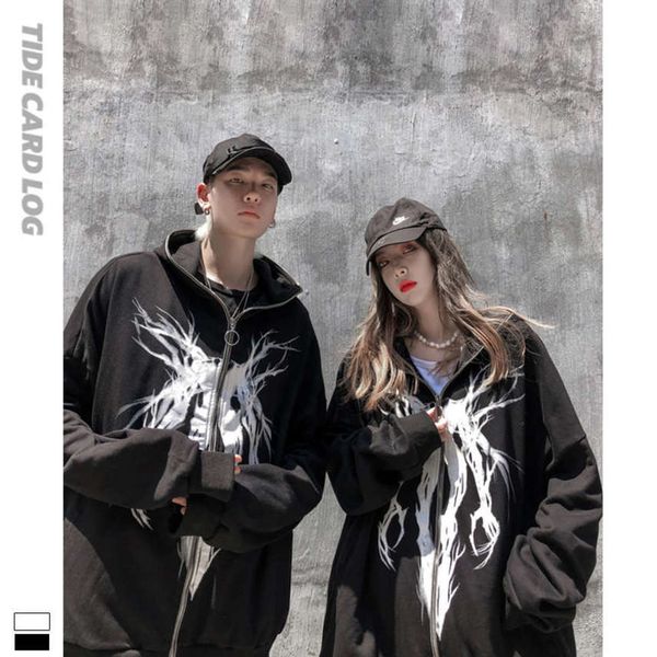 autumn and winter new personalized fashion printed sweater cardigan high street leisure hip hop metal zipper jacket, Black
autumn and winter new personalized fashion printed sweater cardigan high street leisure hip hop metal zipper jacket, Black