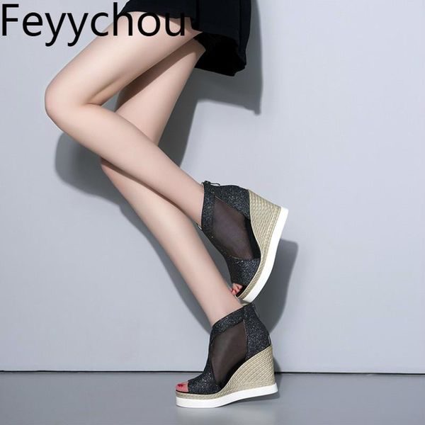women sandals lace air mesh peep toe zip wedges high heels 2021 fashion spring summer platform party casual shoes gold, Black
women sandals lace air mesh peep toe zip wedges high heels 2021 fashion spring summer platform party casual shoes gold, Black