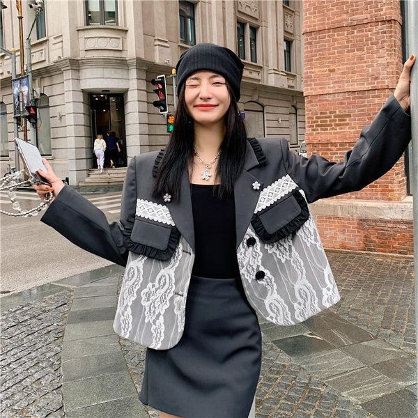 women's suits & blazers autumn women short suit jacket ladies lapel long sleeve elegant single-breasted design korean lace stitching to, White;black
women's suits & blazers autumn women short suit jacket ladies lapel long sleeve elegant single-breasted design korean lace stitching to, White;black