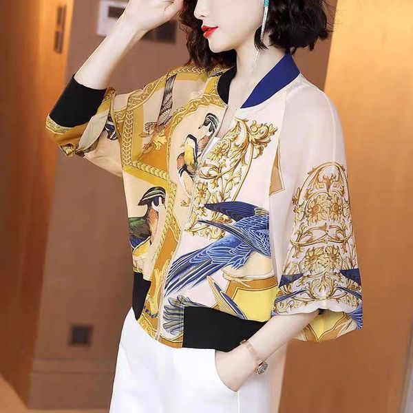 women's jackets 2021 summer autumn women fashion birds print chiffon casual loose jacket outwear thin coats female, Black;brown
women's jackets 2021 summer autumn women fashion birds print chiffon casual loose jacket outwear thin coats female, Black;brown