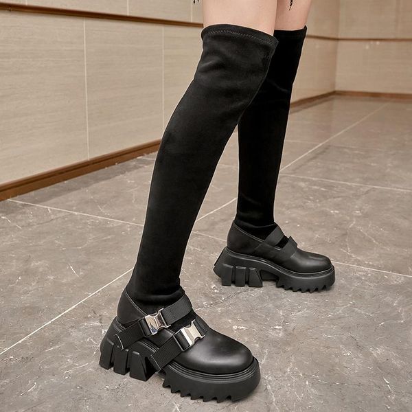 boots wedges platform female chunky heels party night club shoes woman punk genuine leather women knee high winter, Black
boots wedges platform female chunky heels party night club shoes woman punk genuine leather women knee high winter, Black