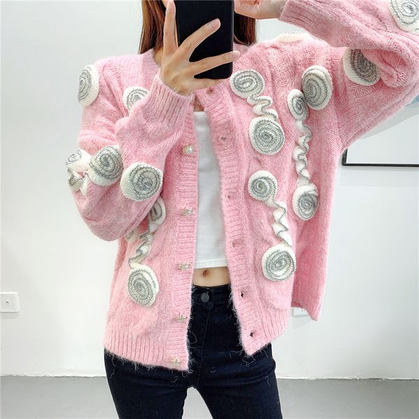 knits autumn winter mohair women sweet pink sweater o-neck single breasted 3d appliques flower cardigan, White
knits autumn winter mohair women sweet pink sweater o-neck single breasted 3d appliques flower cardigan, White