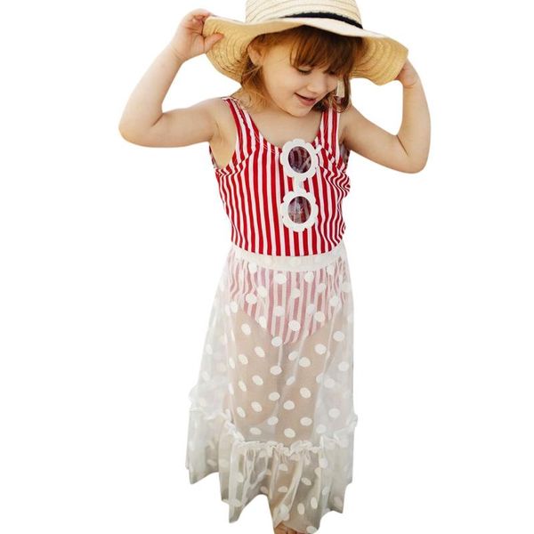 summer girls swimsuit kids toddler baby girl striped one piece swimwear tulle dress 2pcs set #11 one-pieces, Black