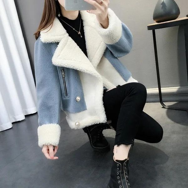 women's fur & faux streetwear lambswool biker jacket women casual turndown collar cropped lamb coat fall winter korean fleece outwear, Black
women's fur & faux streetwear lambswool biker jacket women casual turndown collar cropped lamb coat fall winter korean fleece outwear, Black