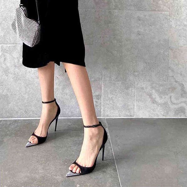 high heels 2022 summer one line open toe pointed diamond studded stiletto sandal's versatile roman shoes, Black
high heels 2022 summer one line open toe pointed diamond studded stiletto sandal's versatile roman shoes, Black