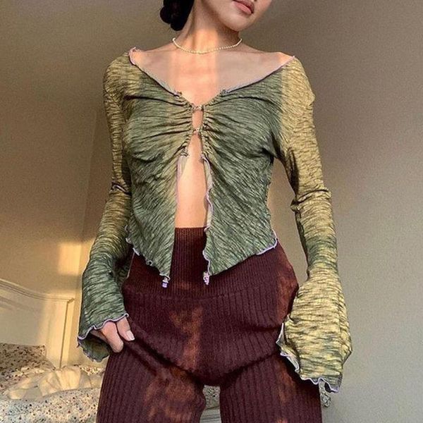 women's t-shirt green t-shirts fairy grunge y2k women 90s aesthetics ruffles button v-neck flare sleeve tee clothes 2021, White
women's t-shirt green t-shirts fairy grunge y2k women 90s aesthetics ruffles button v-neck flare sleeve tee clothes 2021, White