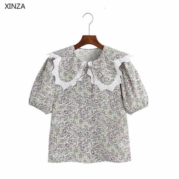 women's blouses & shirts women summer flowers print shirt short puff sleeve embroidered applique collar vintage blouse fashion fr, White
women's blouses & shirts women summer flowers print shirt short puff sleeve embroidered applique collar vintage blouse fashion fr, White