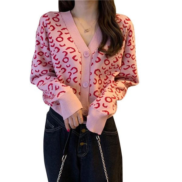 women's knits & tees pink leopard v neck sweater cardigans women korean loose elegant knitted 2021 autumn retro knitwear female cx1841, White
women's knits & tees pink leopard v neck sweater cardigans women korean loose elegant knitted 2021 autumn retro knitwear female cx1841, White