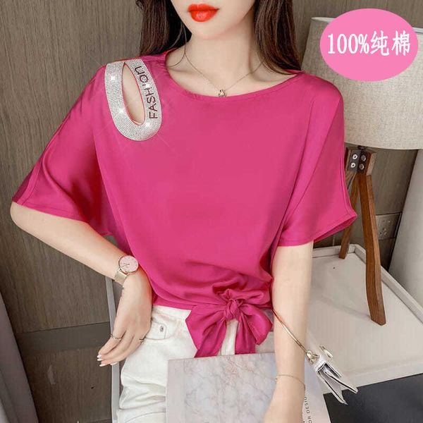 women's polos cotton inlaid diamond short sleeve t-shirt 2021 summer korean loose design hem bandage sweet and spicy top, White
women's polos cotton inlaid diamond short sleeve t-shirt 2021 summer korean loose design hem bandage sweet and spicy top, White