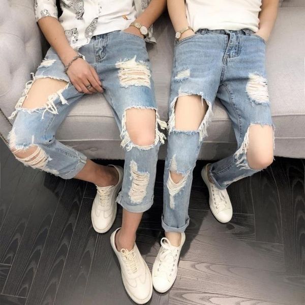 women's jeans 2021 big ripped cropped couple men's loose beggar straight fashion brand vulnerability and pants, Blue
women's jeans 2021 big ripped cropped couple men's loose beggar straight fashion brand vulnerability and pants, Blue