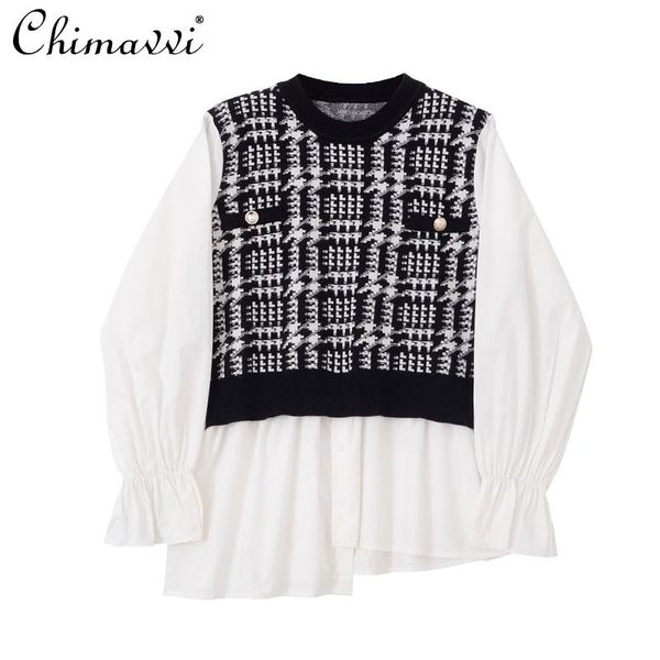 stitching loose pullover shirt women 2021 spring and autumn stack two irregular black white long-sleeved women's blouses & shirts
stitching loose pullover shirt women 2021 spring and autumn stack two irregular black white long-sleeved women's blouses & shirts