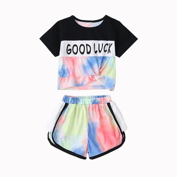 youcte children clothes summer fashion girls tie dye short sleeve letter printed t-shirts shorts set casual style kids wears, White;black
youcte children clothes summer fashion girls tie dye short sleeve letter printed t-shirts shorts set casual style kids wears, White;black