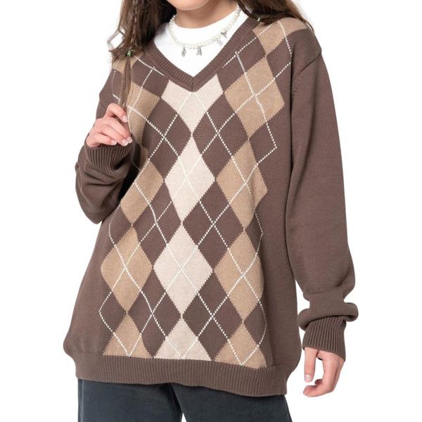 women's sweaters women casual argyle plaid sweater pullover long sleeve preppy y2k e-girl autumn winter top, White;black
women's sweaters women casual argyle plaid sweater pullover long sleeve preppy y2k e-girl autumn winter top, White;black