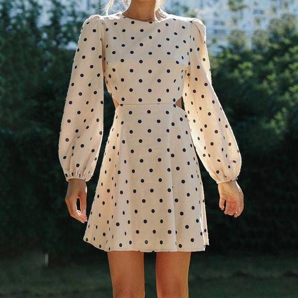 casual dresses women autumn o neck dress polka dot mini long lantern sleeve hollow out a-line pink lady party club vestidos 2021, Black;gray
casual dresses women autumn o neck dress polka dot mini long lantern sleeve hollow out a-line pink lady party club vestidos 2021, Black;gray