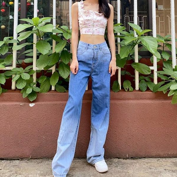 casual women's loose jeans high waist stretch straight leg trousers gradual patch color wide spring/summer 2021, Blue
casual women's loose jeans high waist stretch straight leg trousers gradual patch color wide spring/summer 2021, Blue