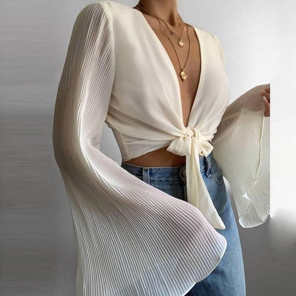 women's blouses & shirts spring flare long sleeve beach blouse solid deep v neck women shirt blusas summer tie-up hollow out stree, White
women's blouses & shirts spring flare long sleeve beach blouse solid deep v neck women shirt blusas summer tie-up hollow out stree, White