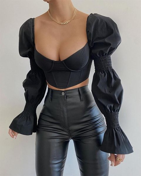 women's t-shirt square neck long sleeve slim clothing fashion lantern casual ladies wear solid color 2021 autumn, White
women's t-shirt square neck long sleeve slim clothing fashion lantern casual ladies wear solid color 2021 autumn, White