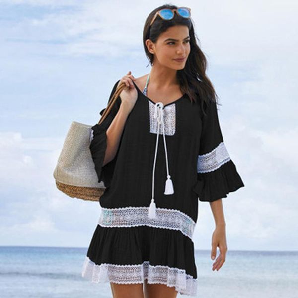 women's swimwear beach cover up women ups lace dress tunic tassel crochet bathing suit pareo de plage beachwear, White;black
women's swimwear beach cover up women ups lace dress tunic tassel crochet bathing suit pareo de plage beachwear, White;black