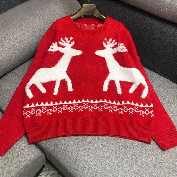 women's sweaters 2021 style loose retro red knitted elk sweater1, White;black
women's sweaters 2021 style loose retro red knitted elk sweater1, White;black