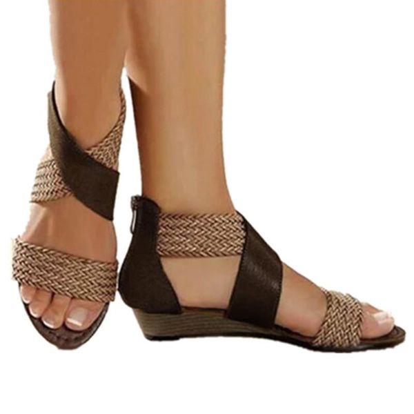 sandals summer fashion fish mouth elastic fabric women weave wedge heel shoes zipper casual beach roman, Black
sandals summer fashion fish mouth elastic fabric women weave wedge heel shoes zipper casual beach roman, Black