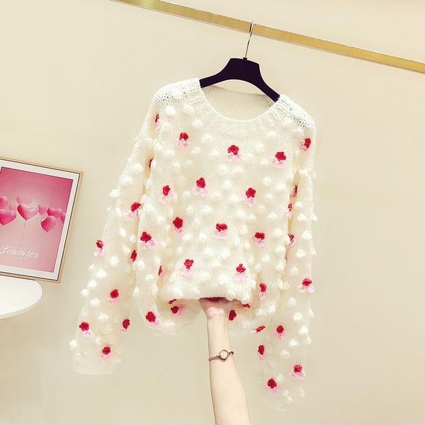 women's sweaters 2021 autumn and winter korean style handmade hook flower ball round neck long sleeve sweater for women loose pullover, White;black
women's sweaters 2021 autumn and winter korean style handmade hook flower ball round neck long sleeve sweater for women loose pullover, White;black