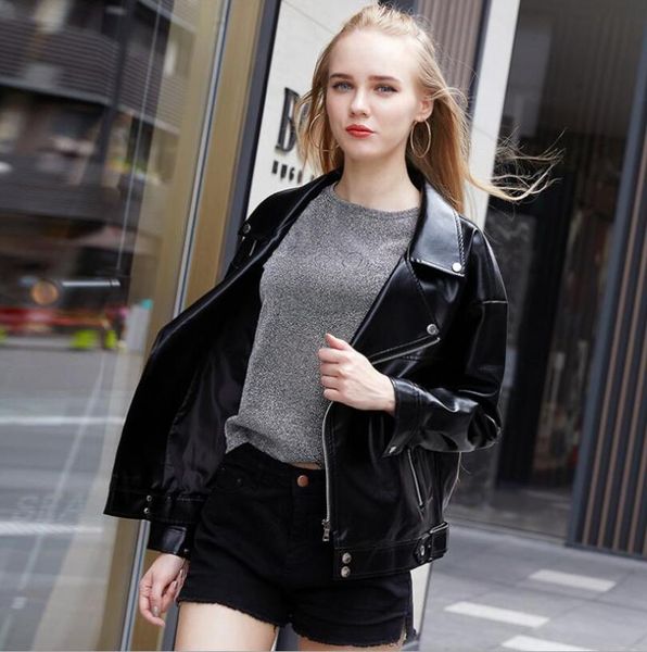 women's leather & faux 2021 brand soft pu jackets women loose biker motorcyle jacket black lady spring autumn outerwear p1540
women's leather & faux 2021 brand soft pu jackets women loose biker motorcyle jacket black lady spring autumn outerwear p1540