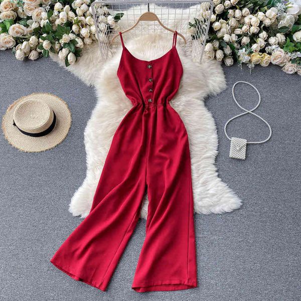 green/red/black single breasted spaghetti strap romper women elegant open back sleeveless playsuits female jumpsuit summer 210426, Black;white
green/red/black single breasted spaghetti strap romper women elegant open back sleeveless playsuits female jumpsuit summer 210426, Black;white